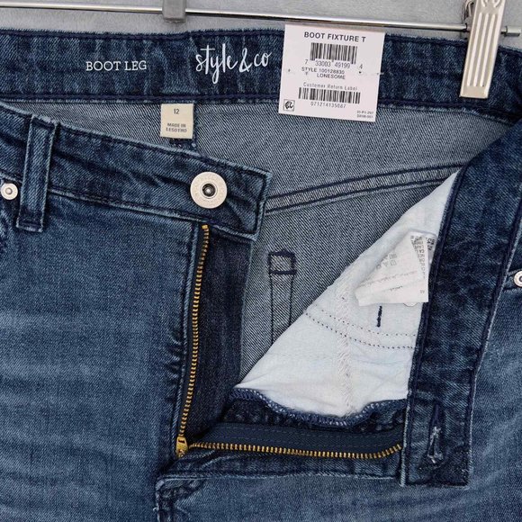 STYLE & CO Mid Rise Boot Leg Jeans Size 12 33W NWT Lonesome Blue 0149 . - Picture 2 of 10